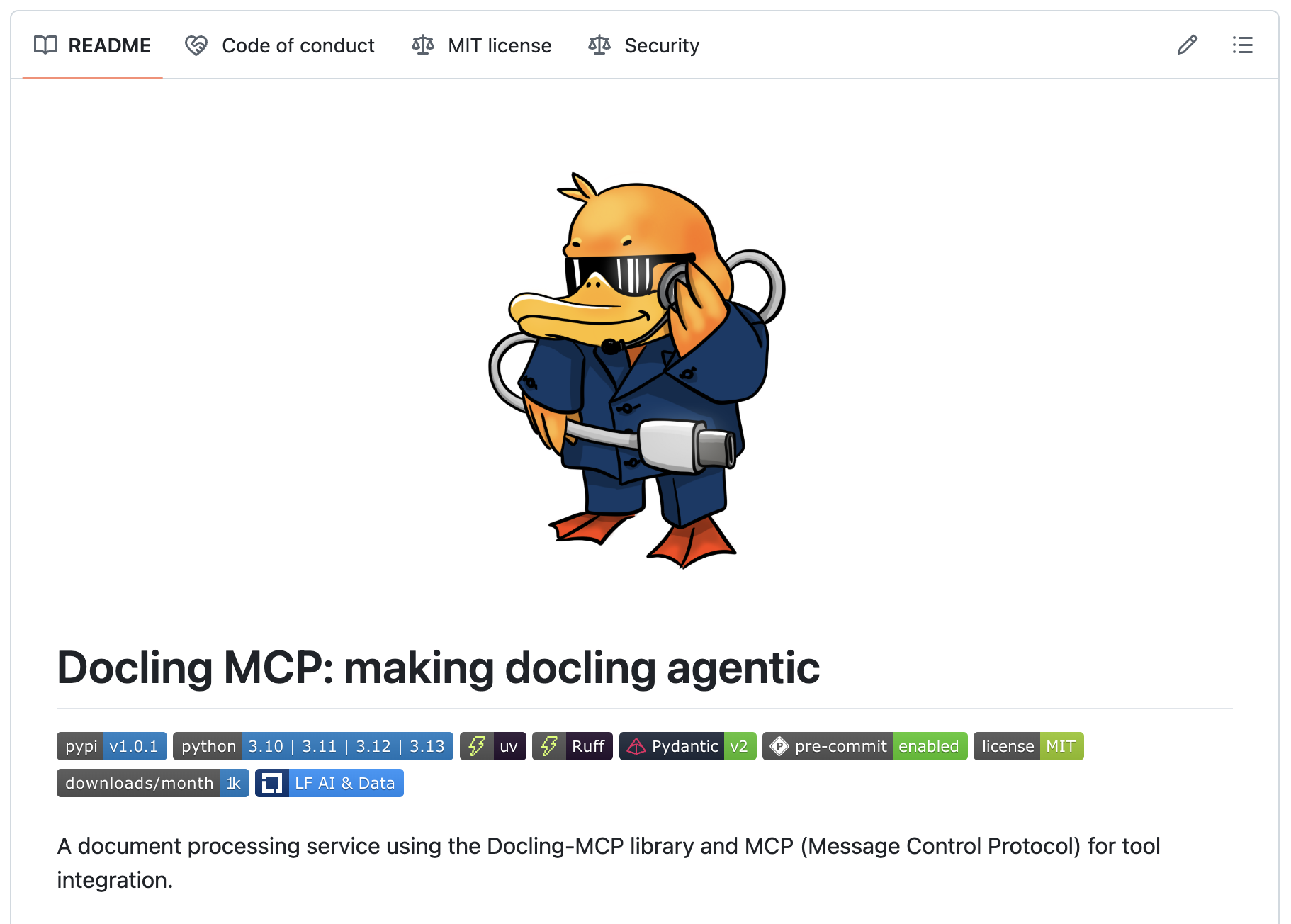 README of the docling-mcp repository on GitHub.